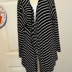 a.n.a Black and White Striped Open Cardigan